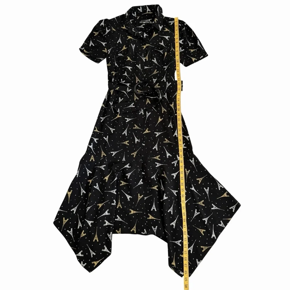 Karl Lagerfeld Paris Eiffel Tower Black Dress 4 • Handkerchief Hem Parisian Chic